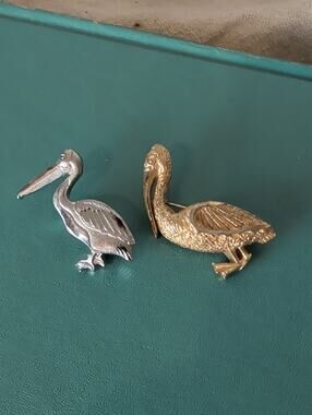 Vintage Coastal Bird Brooch Lot Pelican Crane Seaside Cottagecore Pins